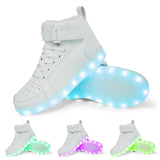 USB Charging Glowing Sneakers Children Adult High Top Boots Led Casual Luminous Light Shoes for Boys Girls Men's Women MartLion 037 White 40 