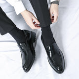 Summer Men's Classic Business Casual Loafers Brogue Carving Evening Dinner Men Dress Slip ON Leather Shoes black MartLion   