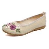 Vintage Embroidered Women Flats Flower Slip On Cotton Fabric Linen Old Peking Ballerina Flat Shoes MartLion WHITE 37 insole 23.5cm 