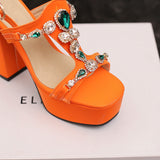 Summer Elegant Green Orange Women Bridal Sandals Platform High Heels Lady Wedding Shoes MartLion   