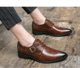 Brown Pointed Leather Shoes Men's One-step Bukle Dress Low-heel Shoes zapatos de vestir hombre MartLion   
