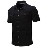 Men's Safari Shirt Short Sleeve Summer Casual Tactical  Cotton Cargo Outdoor Pocket Work Shirts for Men MartLion black XXXL 