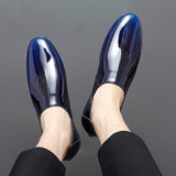Misalwa Patent Leather Men's Formal Glossy Flats Summer Dress Shoes Luxury Loafers Petite MartLion Blue 36 