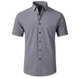 Four sided elastic shirt for men's shirt multi-color non ironing wrinkle resistant simple business dress casual shirt MartLion D3112 Gray short 38 