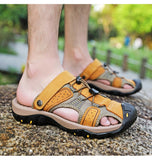 Summer Genuine Leather Men's Sandals Mesh Beach Sandal Handmade Casual Shoes Platform Outdoor Water Sports Sneakers Mart Lion   