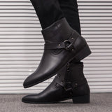 Autumn Men's Ankle Boots Genuine Leather High-Cut Shoes Casual Punk Pointed Toe Motorcycle Party Mart Lion   