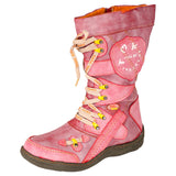 Patchwork Stitch-Detail PU Leather Mid-Calf Women's Boot MartLion Red 36 