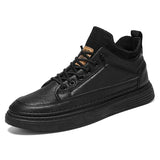 Leather Men's Casual Shoes Breathable Black Work Handmade Anti Slip Slip-on Driving MartLion Black 43 