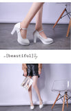 Comemore White Wedding Shoes Pumps Platform High Heels Women Ankle Strap Ladies Party Dance  Elegant Block Heel Pumps MartLion   