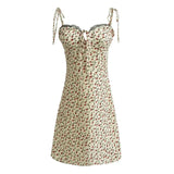 Summer Cherry Print Mini Dress Women Lace Slim Dresses MartLion   