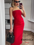  Chic Red Party Long Dress Women Strapless Pleated Back Split Summer Dress Elegant Corset Dress MartLion - Mart Lion