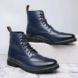 Brogue Boots High Top Microfiber Leather Men's Casual Shoes MartLion Blue 6 