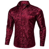 Paisley Floral Men's Shirt Silver White Casual Long Sleeve Social Collar Shirts Brand Button Blouses MartLion   