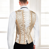 Men's Corset Vest Lace Up Bones Formal Waistcoat Beige Floral Waist Trainer Dress Vest For Wedding Party Tight Tops MartLion   