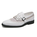 Men's Fringe Buckle Dress Loafers Office Shoes MartLion White 40 