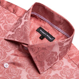Luxury Shirts Men's Silk Satin Pink Flower Long Sleeve Slim Fit Blouses Trun Down Collar Tops Breathable Clothing MartLion   