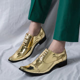Spring Luxury Men's Social Shoes Ponited Leather Height Increasing Low-heel Gold Dress MartLion   