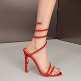 Luxury Crystal Snake Coiled Women Sandals Thin High heels Wedding Party Gladiator Summer Shoes MartLion   