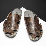 Men's Slides Leather Slippers Summer Shoes Sandals Designer Footwear Mart Lion brown 38 