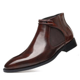 British Pointed Toe Leather Shoes Men's Boots Formal Leather Oxfords Chelsea Brown Mart Lion   