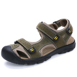 Genuine Leather Beach Sandals Men's Outdoor Casual Shoes Closed Toe Summer Breathable Natural Leather MartLion Light Green 38 