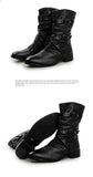 Men's Leather Boots Biker Black Punk Rock Shoes Women Tall Mart Lion   