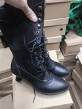 British Style Punk Noble Women Retro Knight Boot Medieval PU Leather Ankle Lady Cosplay High Heel Shoes Mart Lion   