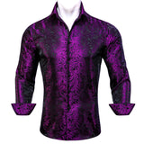 Barry Wang Luxury Rose Red Paisley Silk Shirts Men's Long Sleeve Casual Flower Shirts Designer Fit Dress BCY-0029 Mart Lion CY-0431 L 