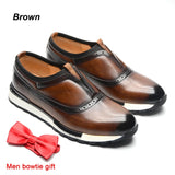 Men's Shoes French Style Real Leather Oxford Sneakers Slip-on Casual Travel Non-slip MartLion Brown EUR 46 