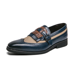 Golden Sapling Leisure Brogue Shoes Men's Genuine Leather Flats Retro Oxfords Classics Loafers Casual Party MartLion Blue 38 
