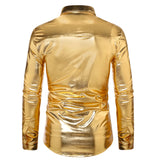 Men's Disco Gold Shiny Shirts for Party Long Sleeve Nightclub Shirt Male MartLion   