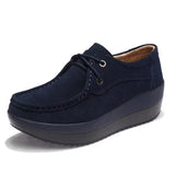 Autumn Shoes Platform Shoes Cow Suede Leather Flats Thick Sole Women's Loafers Moccasins MartLion blue 35 