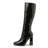 Liyke Black Knee High Boots Women Chunky Heels Casual Winter Motorcycle Long Shoes Square Toe Zip Cool Knight Mart Lion   