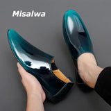 Misalwa Patent Leather Men's Formal Glossy Flats Summer Dress Shoes Luxury Loafers Petite MartLion   