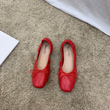 Retro Ultra-soft Women Shoes Spring Bow Red Flat Sole Single Shoe Leisure Leather Ballet MartLion   