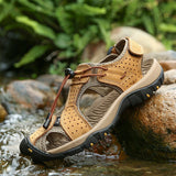  Men's Leather Sandals Summer Wrap Toe Hiking Roman Genuine Platform Non-slip Trekking Beach Sneakers Mart Lion - Mart Lion