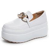 8CM Genuine Leather Walking Height Increasing Loafers Ladies Casual Platform Wedge Women Slip on Shoes MartLion WHITE 38 