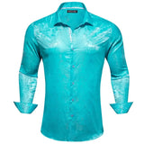 Luxury Shirt Men's Silk Paisley Embroidered Blue Green Gold White Black Teal Slim Fit Male Blouses Long Sleeve Tops Barry Wang MartLion   