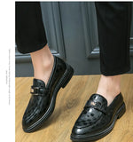Retro Green Elegant Men's Dress Shoes Slip-on Leather Low-heel Formal Zapatos De Hombre Vestir MartLion   