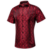 Hi-Tie Short Sleeve Silk Men's Shirts Breathable Shirt Office Sky Blue Rose Pink Teal MartLion CY-1407 S 