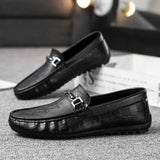 Leather Loafers Men's Casual Shoes Moccasins Slip on Flats Boat Driving Hombre MartLion 9150Black 41 