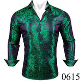 Luxury Silk Shirts Men's Green Paisley Long Sleeved Embroidered Tops Formal Casual Regular Slim Fit Blouses Anti Wrinkle MartLion 0615 S China