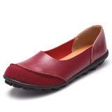 Women Handmade Leather Splicing Flats Moccasins Loafers ballet flats soft Casual Shoes MartLion wine red 37 