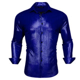 Luxury Blue Shirts Men's Solid Satin Embroidered Paisley Flower Long Sleeve Slim Fit Blouses Casual Lapel Tops Barry Wang MartLion   