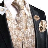 Hi-Tie Silk Vests Jacquard Waistcoat Neck Tie Hanky Cufflinks Brooch Set for Men's Suit Sleeveless Jacket Wedding MartLion   