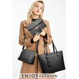  4Psc Set Women Handbags Large Capacity Ladies Leather Tote Shoulder Bags PU Leather Purse Block Handle Tote MartLion - Mart Lion