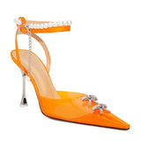 Soft PVC Women Sandals Luxury Rhinestones Peals Chains High heels Gladiator Summer Wedding Shoes MartLion Orange 42 