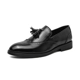 British Style Purple Tassel Men's Dress Shoes Pointed Toe Leather Brogues Slip-on Wedding MartLion black A20 38 CHINA
