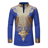 Men African Clothes Dashiki Print Shirt Fashion Brand African Men Business Casual Pullovers Work Office Shirts Male Clothing MartLion FZ38 blue S 