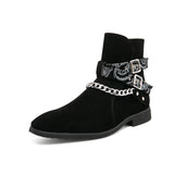 Men's Ankle Boots Yellow Black Faux Suede Buckle Strap Classic Short MartLion Black 45 